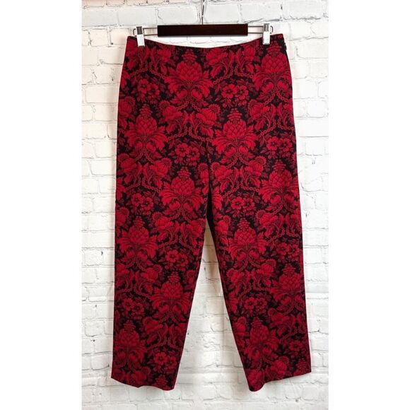 TALBOTS Petites floral black red cotton stretch cropped capri pants size 14P - Picture 1 of 9